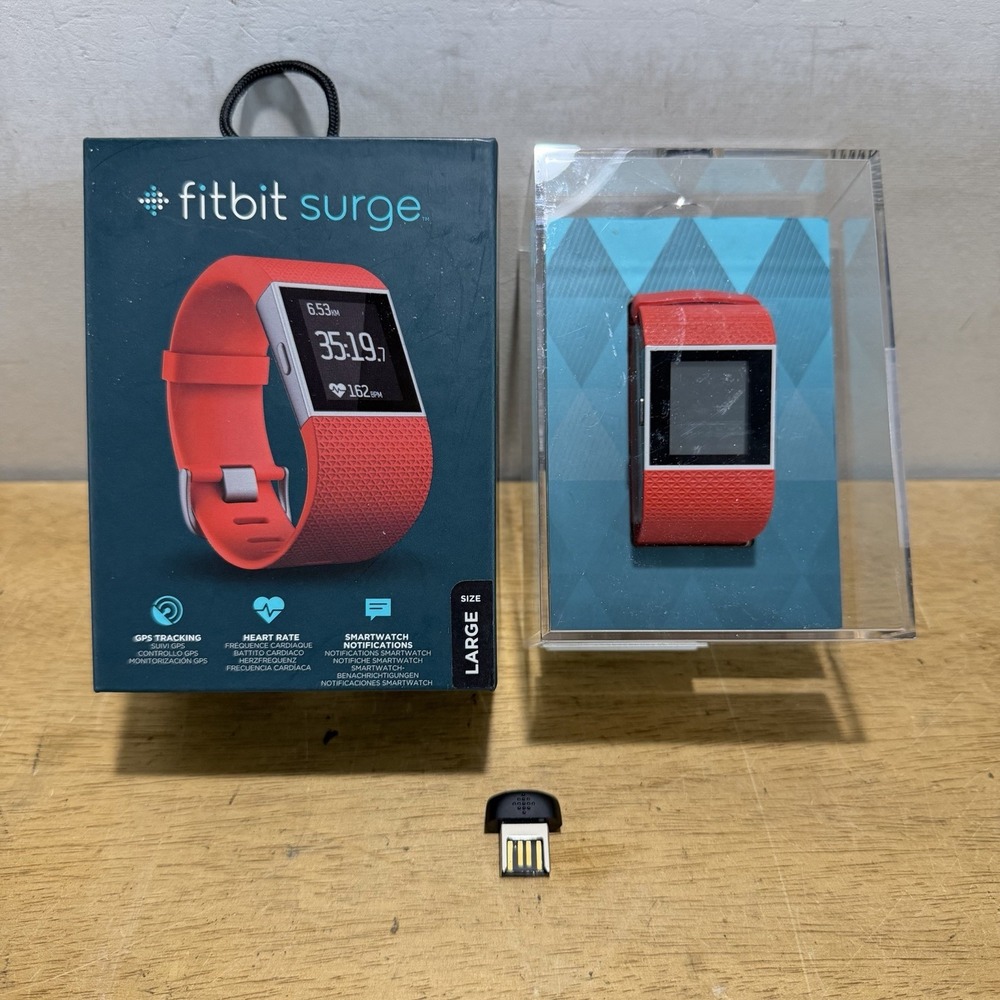 Fitbit Surge Fitness Watch GPS Heart Rate Monitor Orange Large FB501TAL No Cable